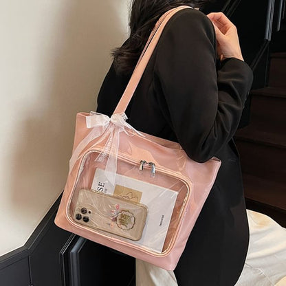 Panel Tote PVC Leather Faux Bag Plain