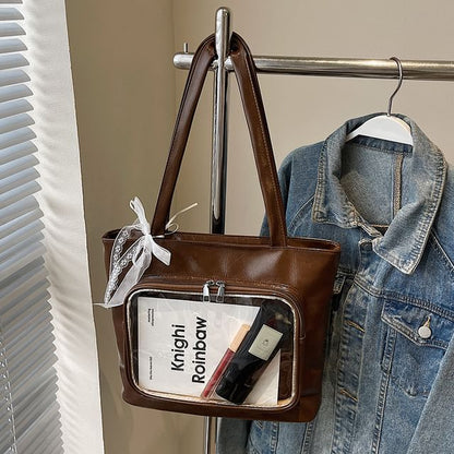 Panel Tote PVC Leather Faux Bag Plain