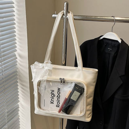 Panel Tote PVC Leather Faux Bag Plain