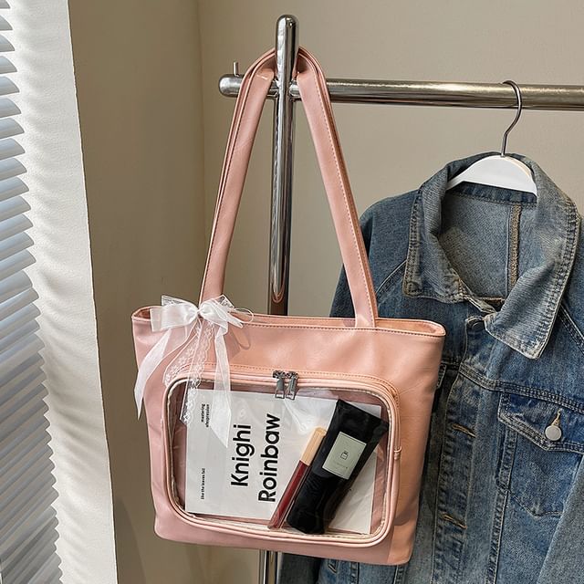 Panel Tote PVC Leather Faux Bag Plain