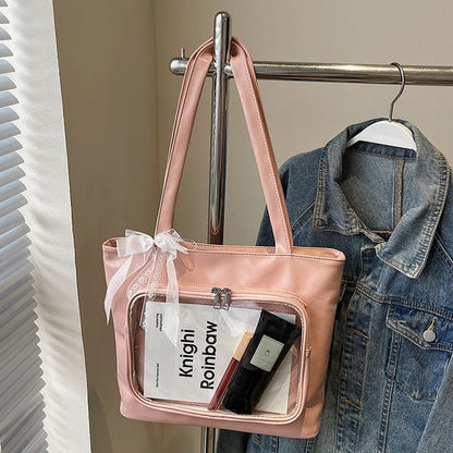 Panel Tote PVC Leather Faux Bag Plain