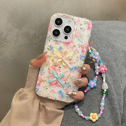 Floral Phone Case / Ribbon Adhesive Decoration / Strap / Set