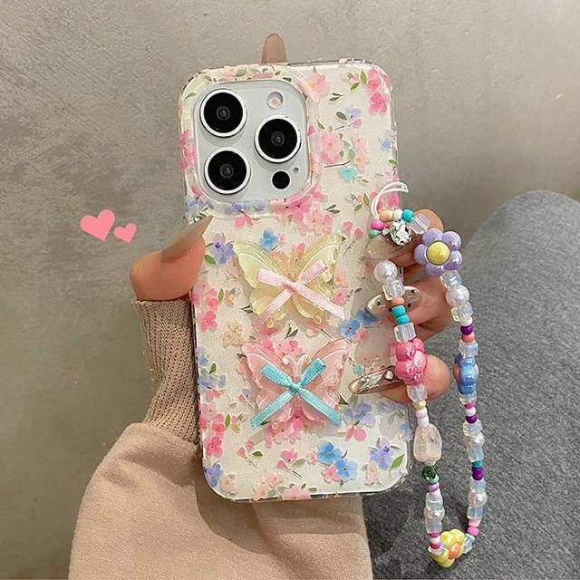 Floral Phone Case / Ribbon Adhesive Decoration / Strap / Set