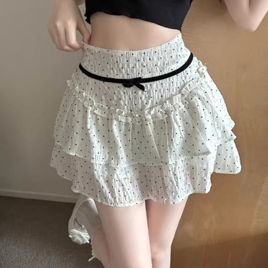 High Rise Dotted Mini A-Line Skirt