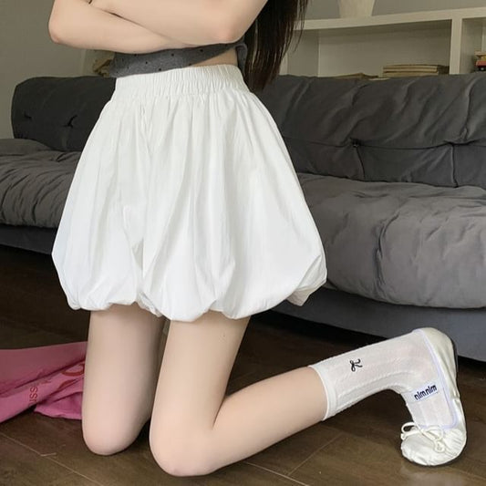 High Waist Plain Bubble Shorts