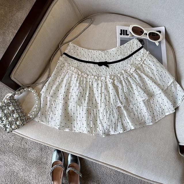 High Rise Dotted Mini A-Line Skirt