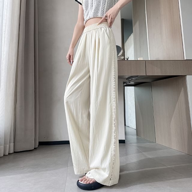 High Rise Lace Panel Wide Leg Pants