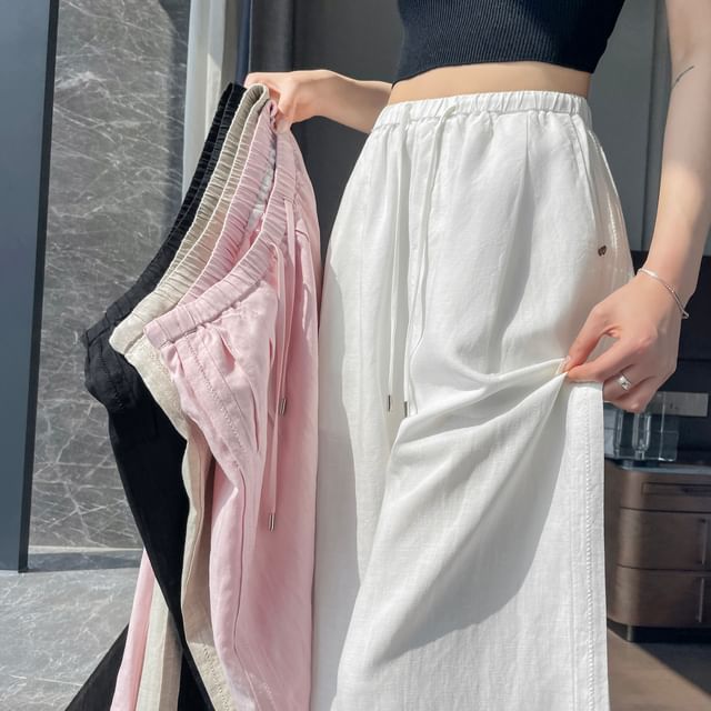 Drawstring Waist Plain Wide Leg Pants (Various Designs)