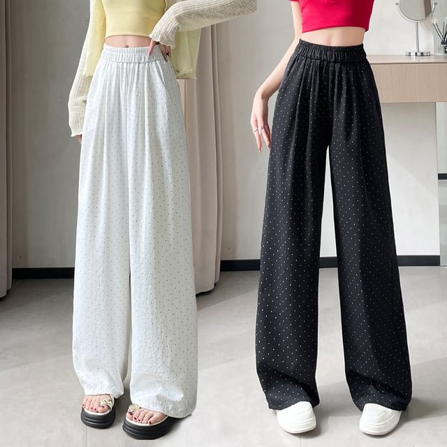 High Waist Dotted Wide Leg Pants (Various Designs)