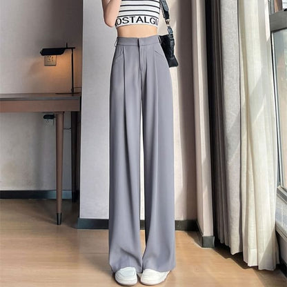 High Rise Plain Wide Leg Suit Pants (Various Designs)