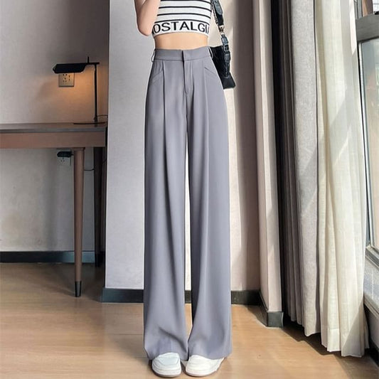 High Rise Plain Wide Leg Suit Pants (Various Designs)