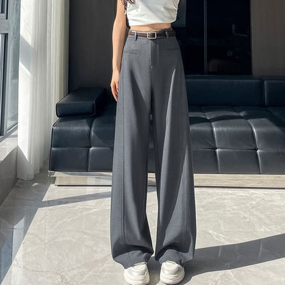 High Waist Plain Wide Leg Suit Pants (Various Designs)
