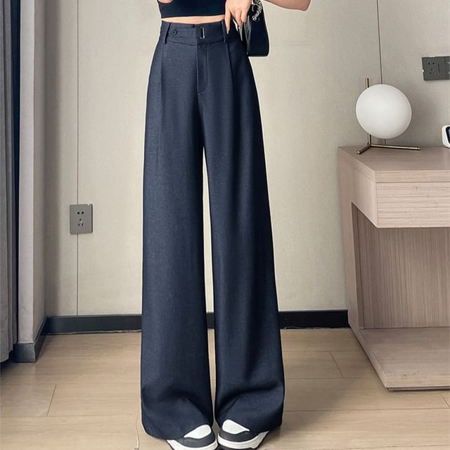 High Rise Plain Wide Leg Jeans (Various Designs)