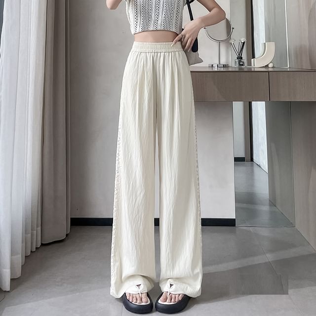 High Rise Lace Panel Wide Leg Pants