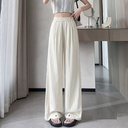 High Rise Lace Panel Wide Leg Pants
