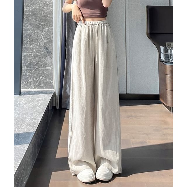 Drawstring Waist Plain Wide Leg Pants (Various Designs)