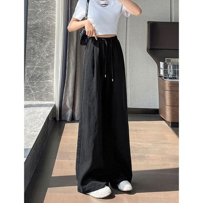 Drawstring Waist Plain Wide Leg Pants (Various Designs)