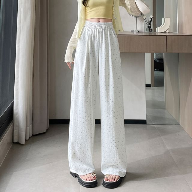 High Waist Dotted Wide Leg Pants (Various Designs)
