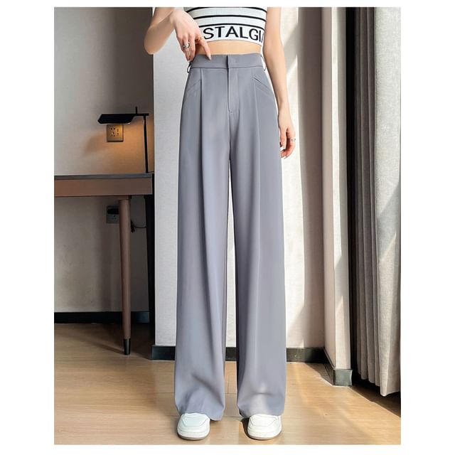 High Rise Plain Wide Leg Suit Pants (Various Designs)