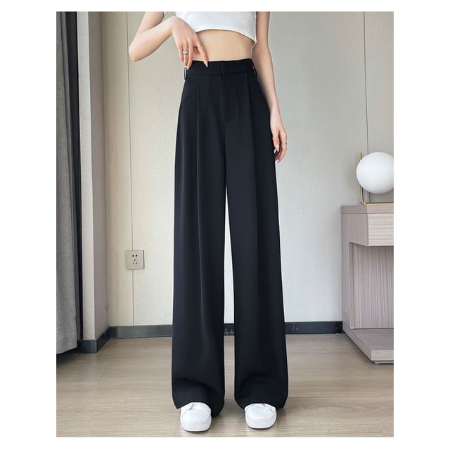High Rise Plain Wide Leg Suit Pants (Various Designs)