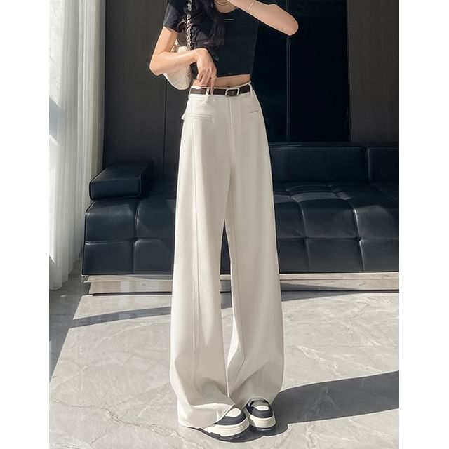 High Waist Plain Wide Leg Suit Pants (Various Designs)