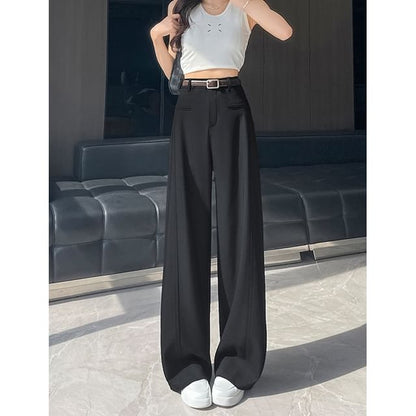 High Waist Plain Wide Leg Suit Pants (Various Designs)