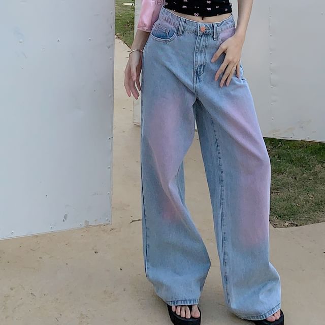 Low Rise Washed Wide Leg Jeans