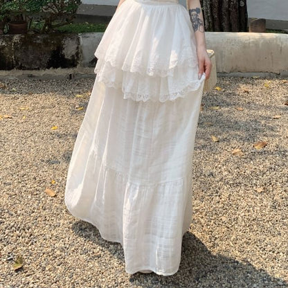 Peplum High Waist Maxi Camisole Plain / Trim A-Line Top Skirt Lace