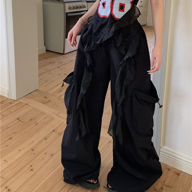 Leg / High Wide Waist Numbering Ruffled Pants Top Tube