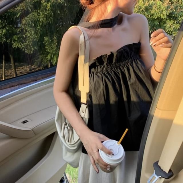 Plain Balloon Ruffled Back Keyhole Open Camisole Top