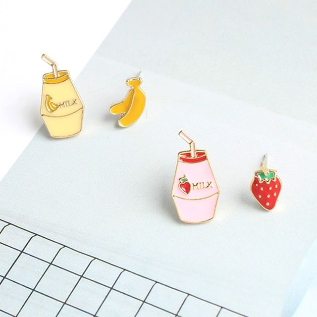 Asymmetrical Fruit Milk Stud Earring / Clip-On Earring
