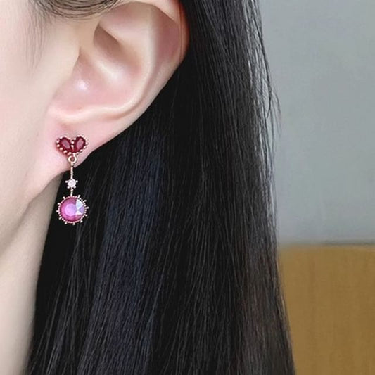 Heart Rhinestone Drop Earring / Clip-On Earring