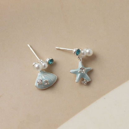 Asymmetrical Star Rhinestone Drop Earring / Clip-On Earring
