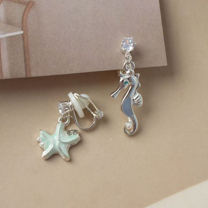 Asymmetrical Star Rhinestone Drop Earring / Clip-On Earring