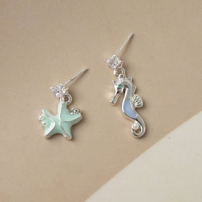 Asymmetrical Star Rhinestone Drop Earring / Clip-On Earring