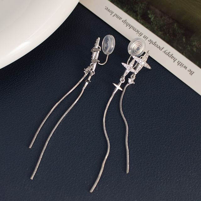 Rhinestone Star Dangle Earring / Clip-On Earring