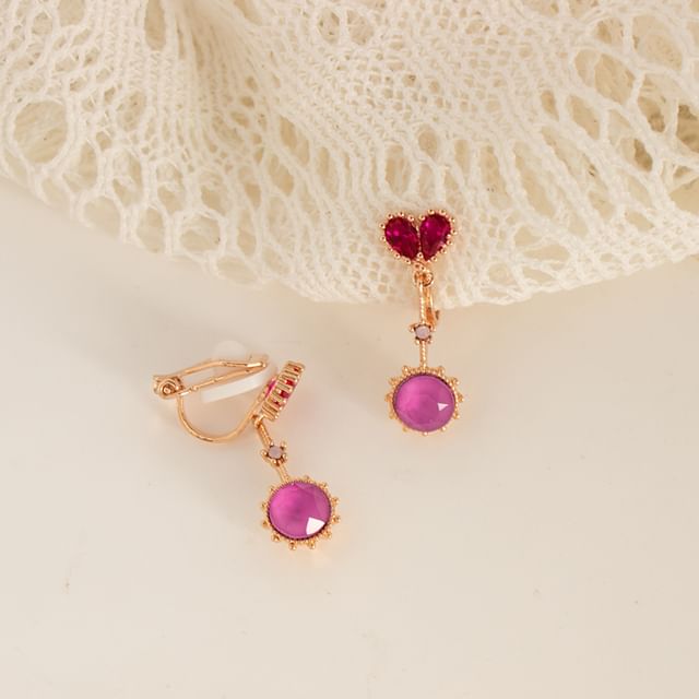 Heart Rhinestone Drop Earring / Clip-On Earring