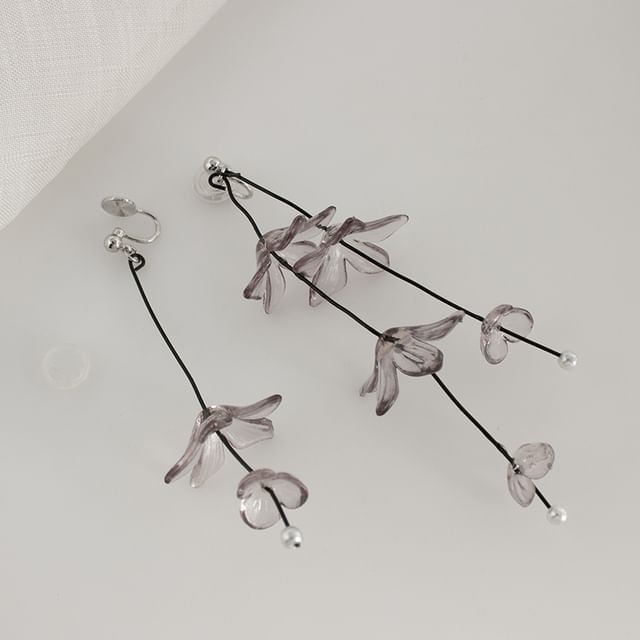 Asymmetrical Flower Drop Earring / Clip-On Earring
