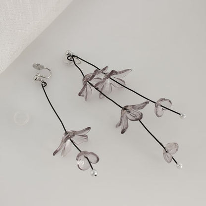 Asymmetrical Flower Drop Earring / Clip-On Earring