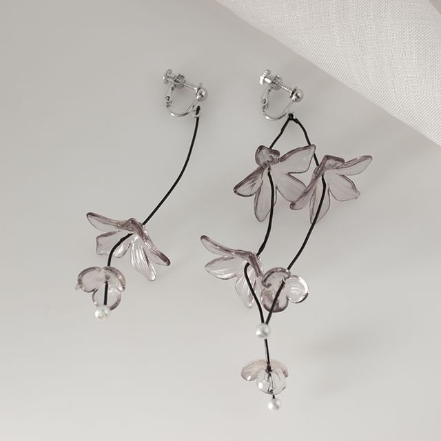 Asymmetrical Flower Drop Earring / Clip-On Earring