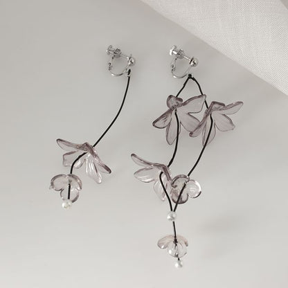Asymmetrical Flower Drop Earring / Clip-On Earring