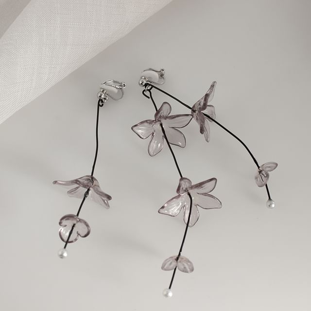Asymmetrical Flower Drop Earring / Clip-On Earring
