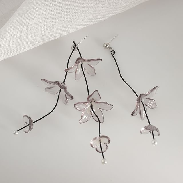 Asymmetrical Flower Drop Earring / Clip-On Earring