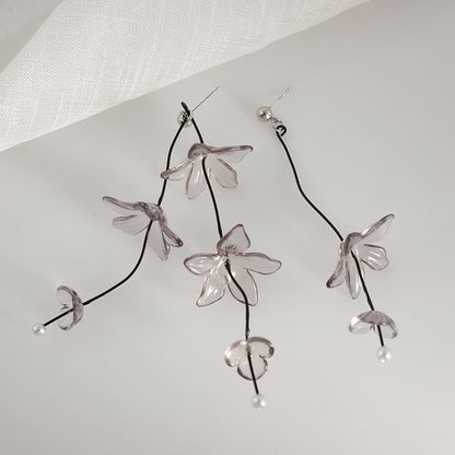Asymmetrical Flower Drop Earring / Clip-On Earring