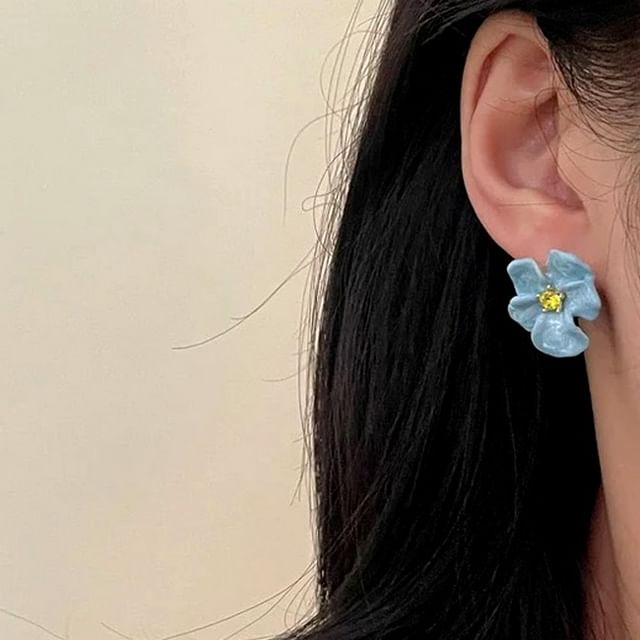 Floral Glaze Alloy Stud Earring / Ear Cuff