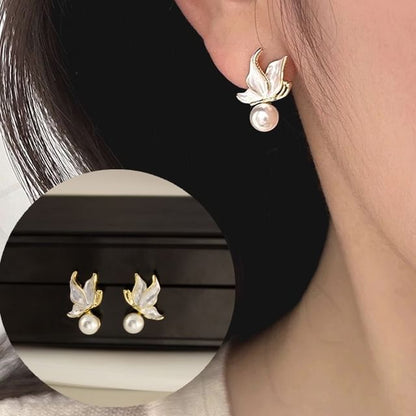 Butterfly Faux Pearl Alloy Drop Earring / Ear Cuff