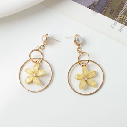 Floral Rhinestone Faux Pearl Alloy Dangle Earring / Ear Cuff