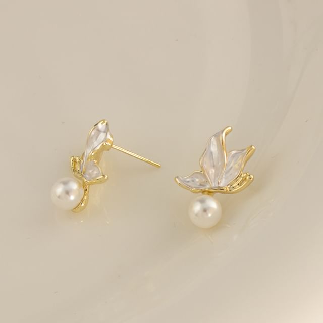 Butterfly Faux Pearl Alloy Drop Earring / Ear Cuff