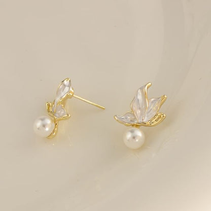 Butterfly Faux Pearl Alloy Drop Earring / Ear Cuff