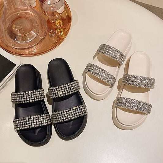 Rhinestone Platform Slide Sandals